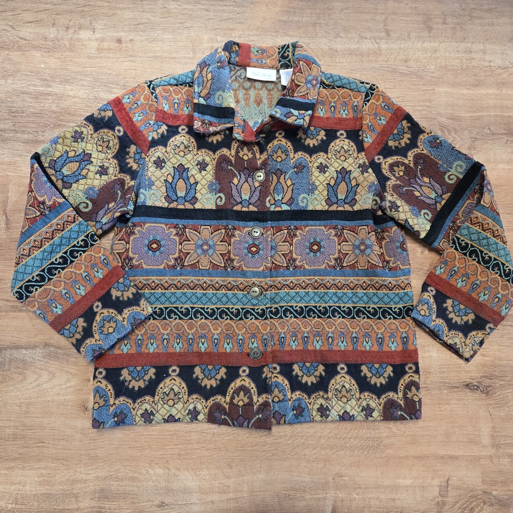 Vintage Studio Works Multicolor Patterned Button-Up Tapestry Jacket Medium Petit